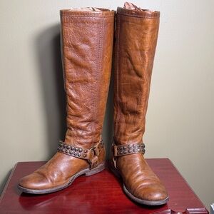 FRYE PHILLIP Studded Harness Tall Boot Leather Zipper Women ~ 6